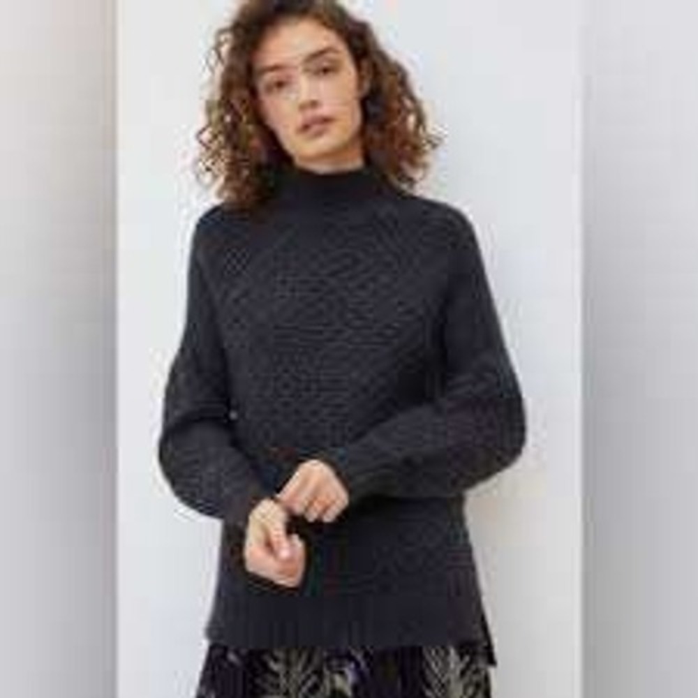 Anthropologie Gray Bia Mock Textured Chunky Knit Sweater SMALL Minimalist Cozy